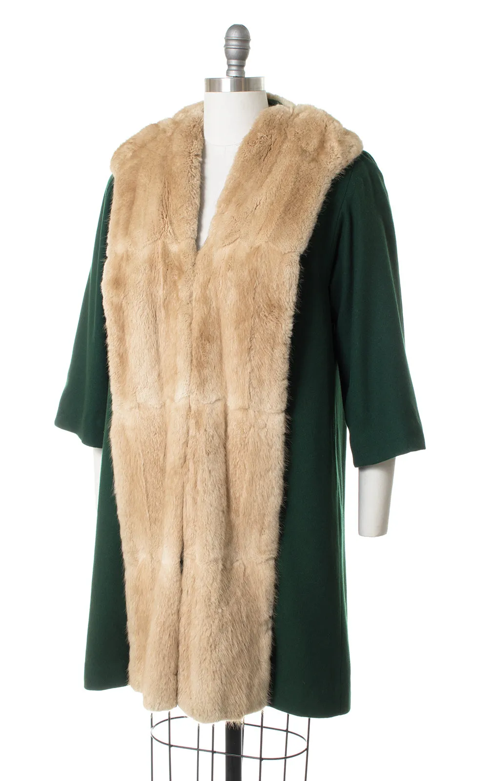 1940s Forest Green Wool & Fur Coat | small/medium