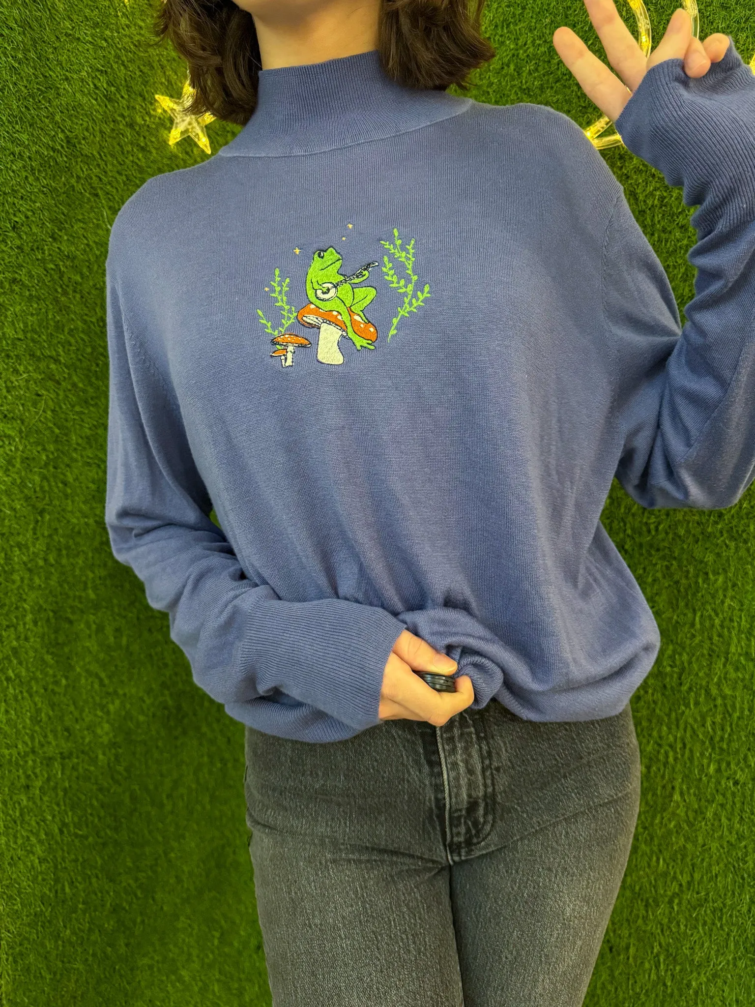 Banjo Frog Turtleneck Cropped Long Sleeve 2XL