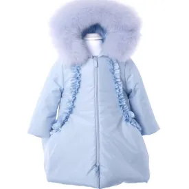 Bimbalo - Fur Trim Flower Detail Coat - Baby Blue