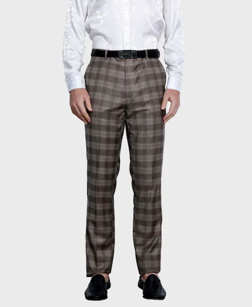 Brown Plaid Dress Pants