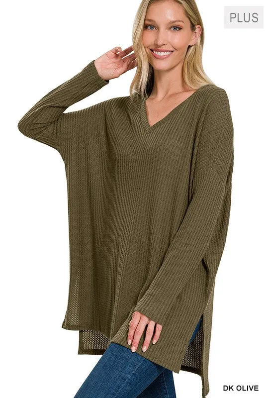 Brushed Thermal Waffle V-Neck Sweater