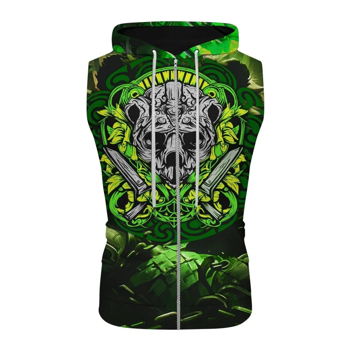 Green Panda Skull Sleeveless Pullover & Zip Hoodie