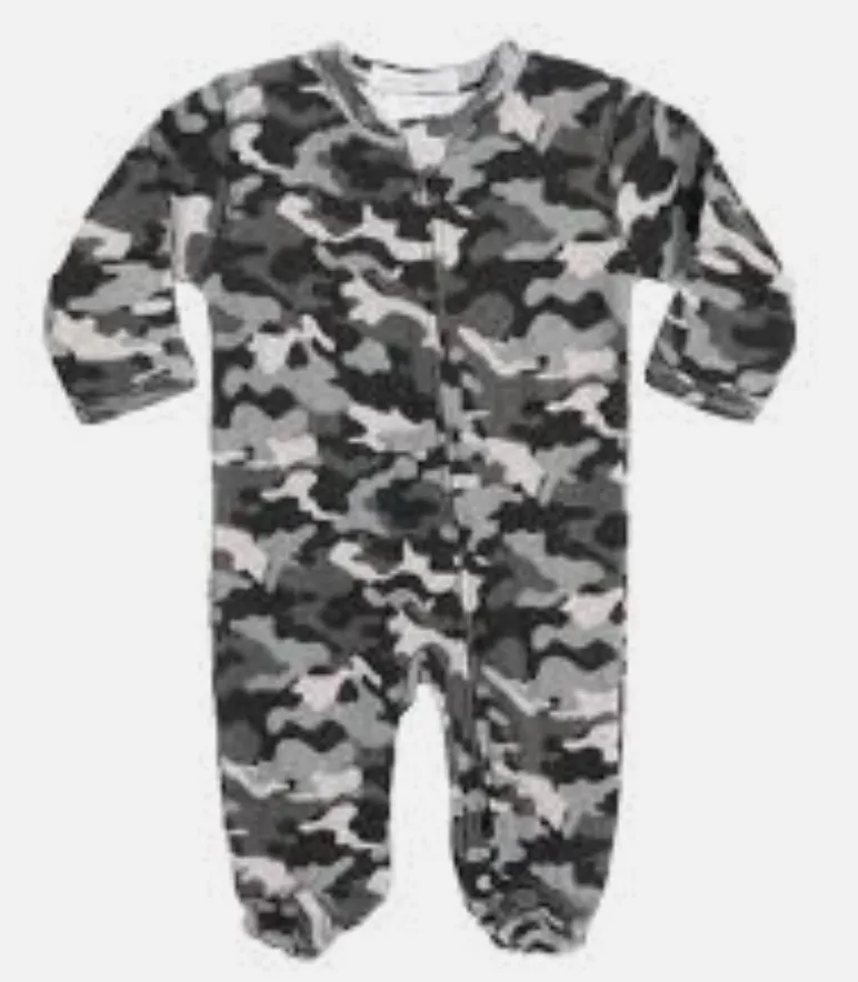 Little Mish - Thermal Zip Footie in Grey Camo