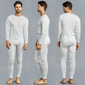 Mens Thermal Underwear Set Knocker Long Sleeve Pajamas Pants Sleep White Size XL