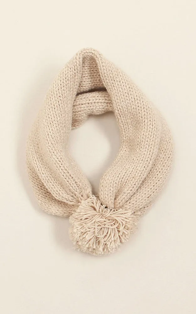 MH1828 Beige Scarf Pompom Hat