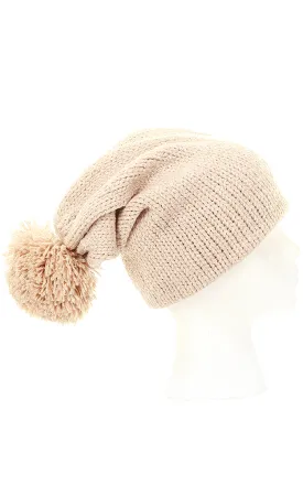 MH1828 Beige Scarf Pompom Hat