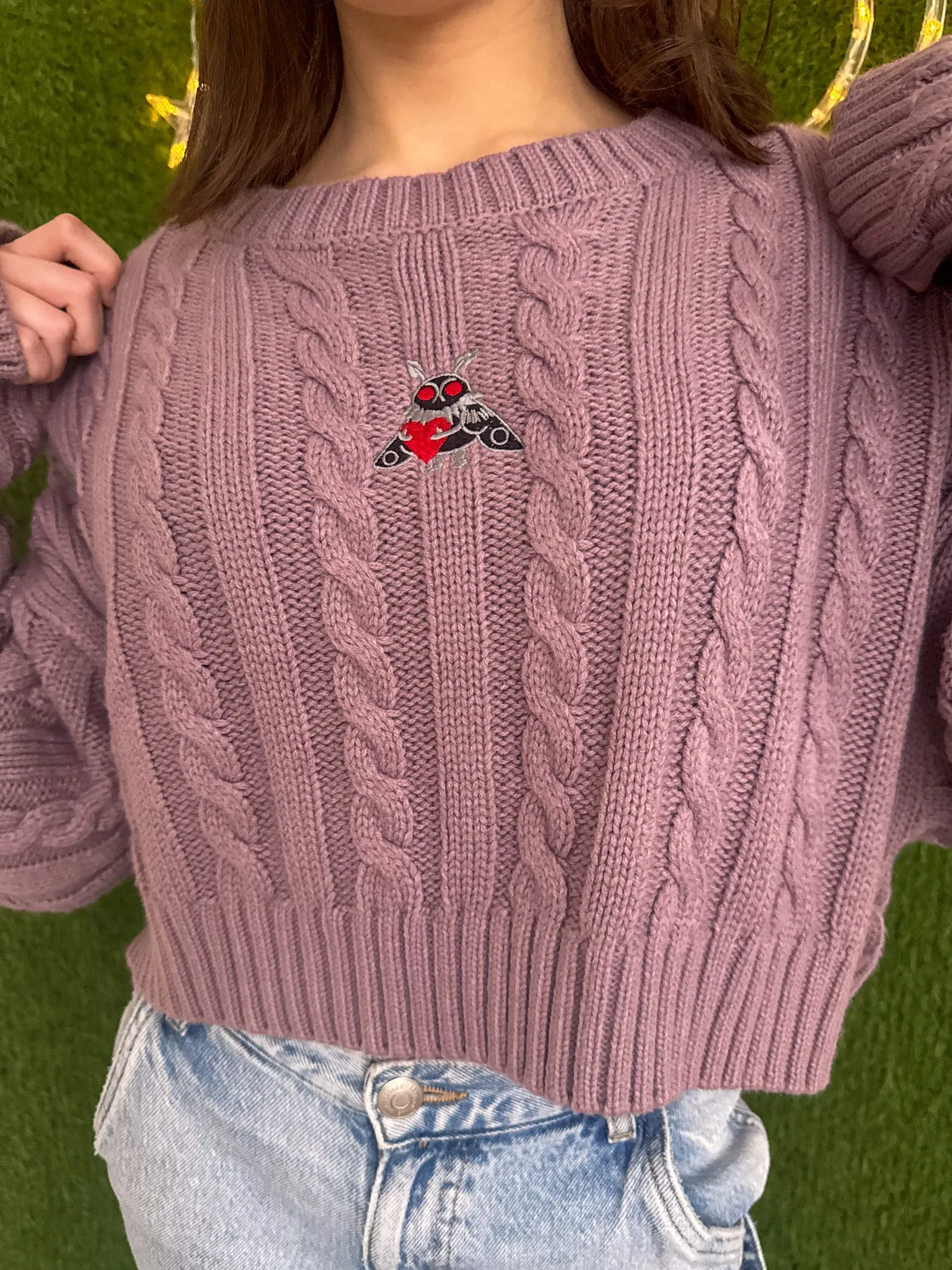 Mothman Purple Cropped Sweater XL