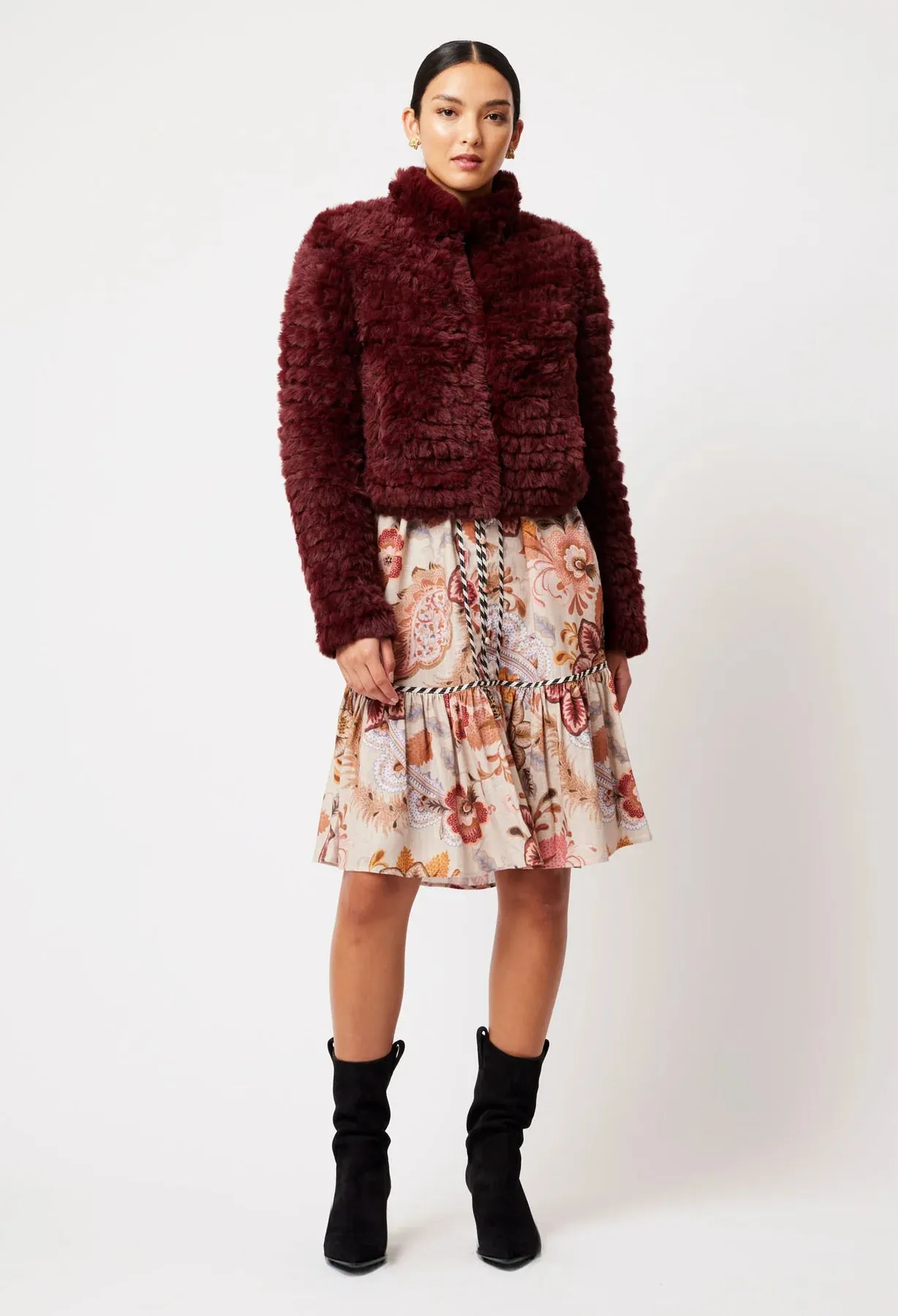 Once Was - Altair Faux Fur Bomber - Scarlet