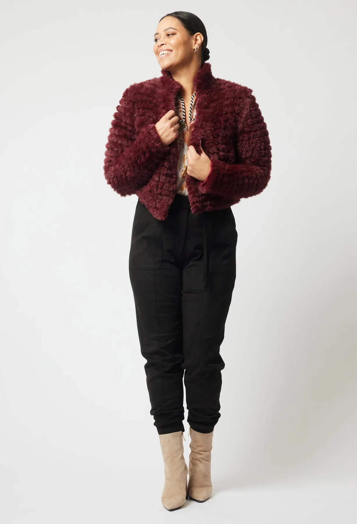 Once Was - Altair Faux Fur Bomber - Scarlet