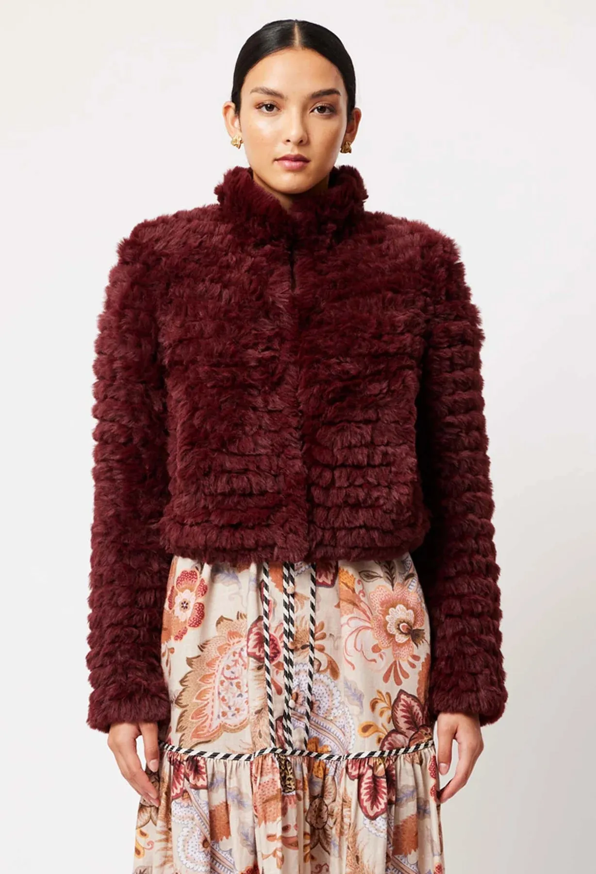 Once Was - Altair Faux Fur Bomber - Scarlet