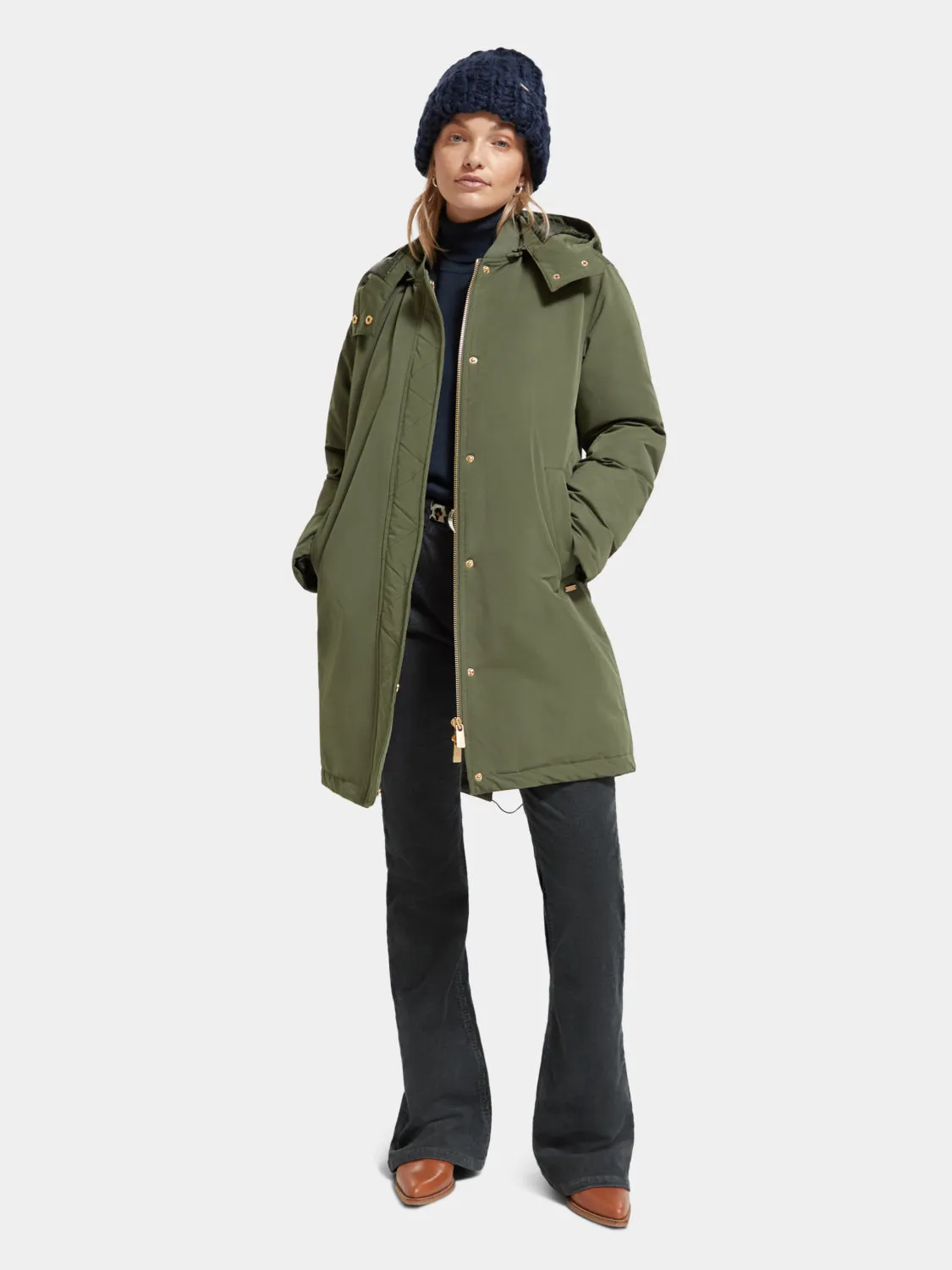 Water repellent mid-length parka